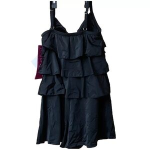 Fit 4 U Black Laser-cut V-tiered Bandeau Romper Swimsuit Innovation Solution NWT